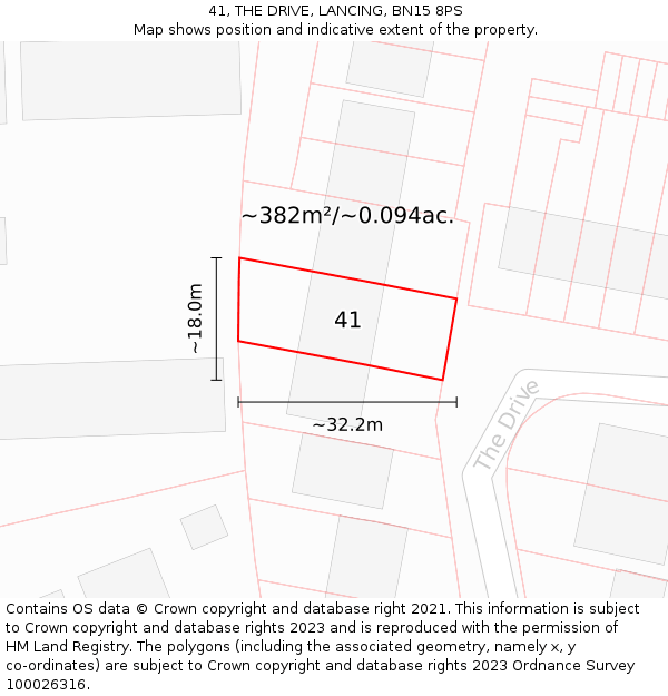 41, THE DRIVE, LANCING, BN15 8PS: Plot and title map