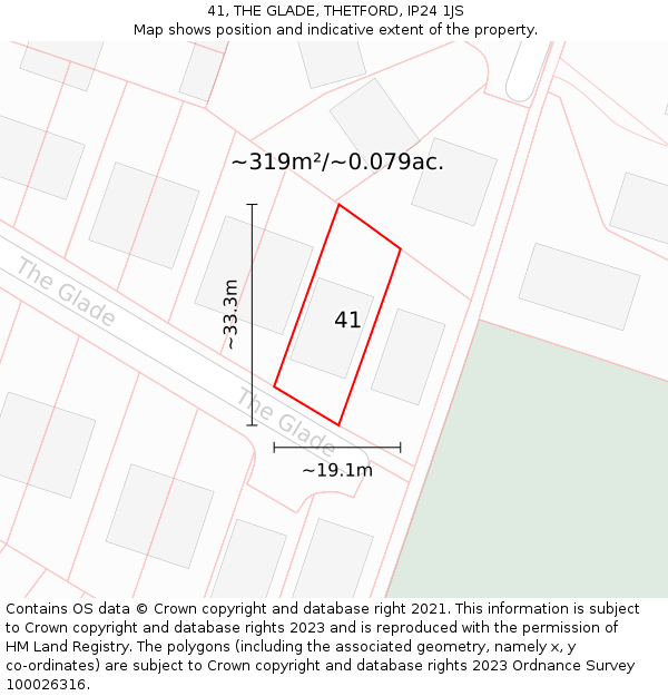 41, THE GLADE, THETFORD, IP24 1JS: Plot and title map
