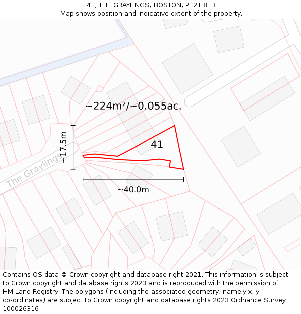 41, THE GRAYLINGS, BOSTON, PE21 8EB: Plot and title map