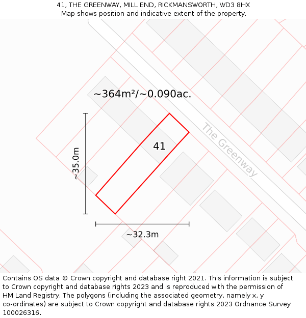 41, THE GREENWAY, MILL END, RICKMANSWORTH, WD3 8HX: Plot and title map