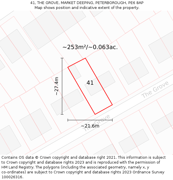 41, THE GROVE, MARKET DEEPING, PETERBOROUGH, PE6 8AP: Plot and title map