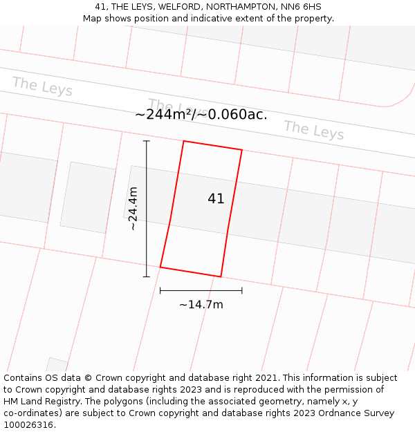 41, THE LEYS, WELFORD, NORTHAMPTON, NN6 6HS: Plot and title map