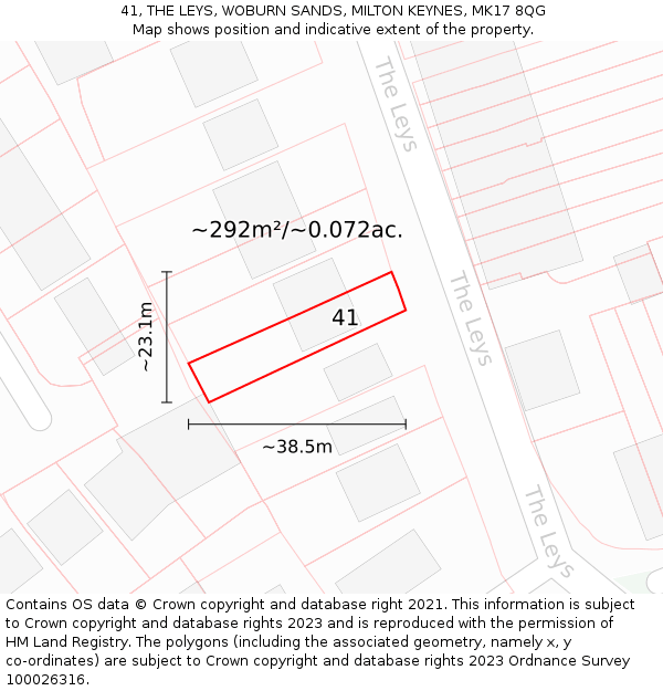 41, THE LEYS, WOBURN SANDS, MILTON KEYNES, MK17 8QG: Plot and title map