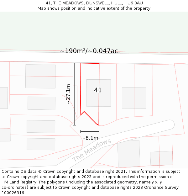 41, THE MEADOWS, DUNSWELL, HULL, HU6 0AU: Plot and title map
