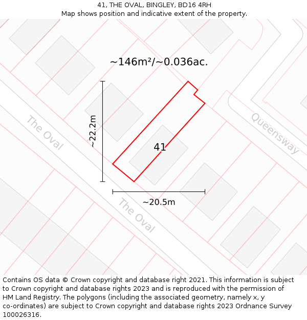 41, THE OVAL, BINGLEY, BD16 4RH: Plot and title map