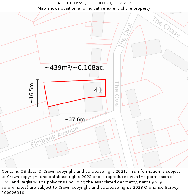 41, THE OVAL, GUILDFORD, GU2 7TZ: Plot and title map