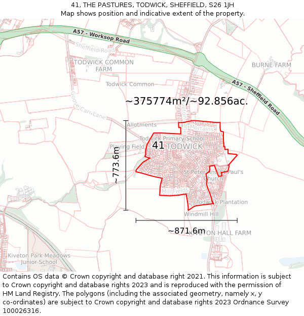 41, THE PASTURES, TODWICK, SHEFFIELD, S26 1JH: Plot and title map