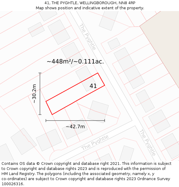 41, THE PYGHTLE, WELLINGBOROUGH, NN8 4RP: Plot and title map