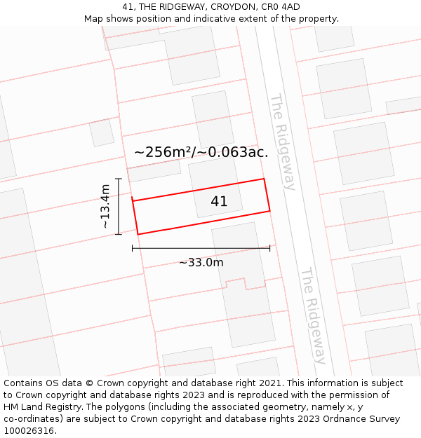 41, THE RIDGEWAY, CROYDON, CR0 4AD: Plot and title map