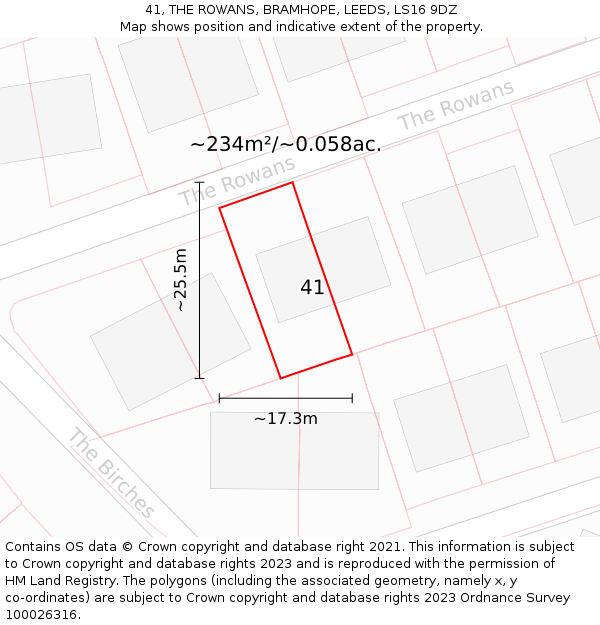 41, THE ROWANS, BRAMHOPE, LEEDS, LS16 9DZ: Plot and title map