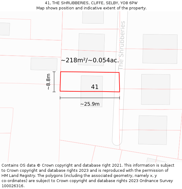 41, THE SHRUBBERIES, CLIFFE, SELBY, YO8 6PW: Plot and title map