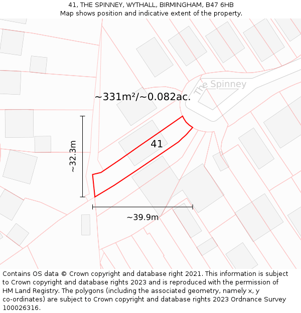 41, THE SPINNEY, WYTHALL, BIRMINGHAM, B47 6HB: Plot and title map