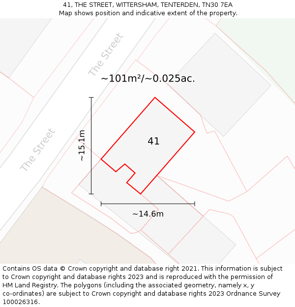 41, THE STREET, WITTERSHAM, TENTERDEN, TN30 7EA: Plot and title map