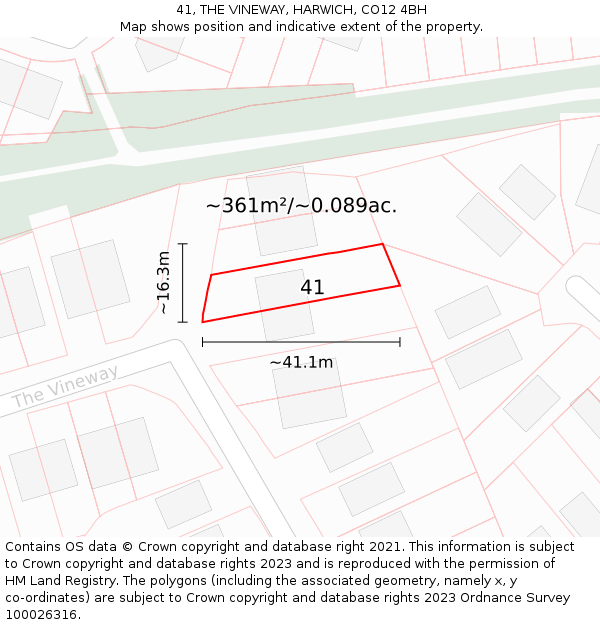 41, THE VINEWAY, HARWICH, CO12 4BH: Plot and title map