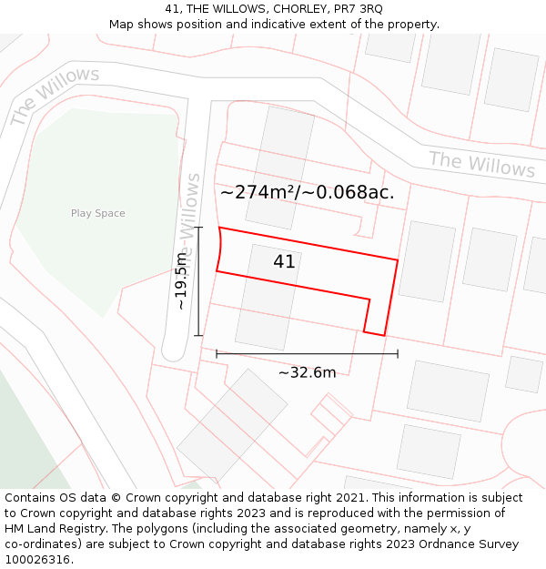 41, THE WILLOWS, CHORLEY, PR7 3RQ: Plot and title map