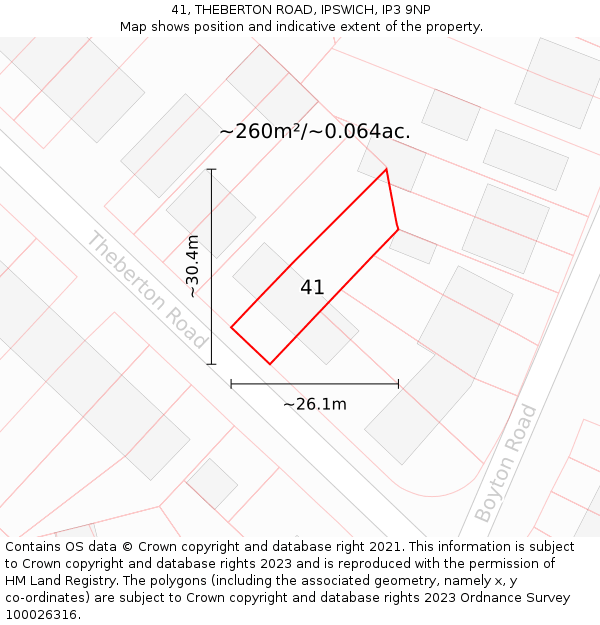 41, THEBERTON ROAD, IPSWICH, IP3 9NP: Plot and title map