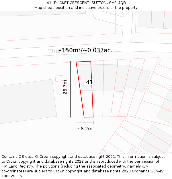 41, THICKET CRESCENT, SUTTON, SM1 4QB: Plot and title map