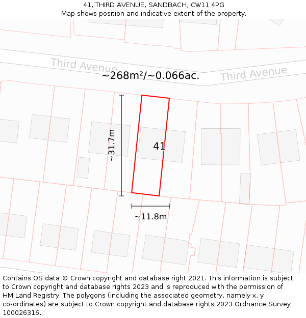 41, THIRD AVENUE, SANDBACH, CW11 4PG: Plot and title map