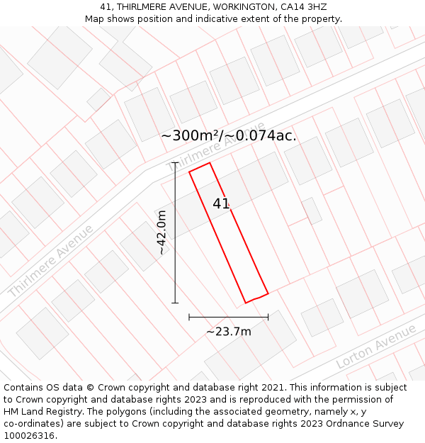 41, THIRLMERE AVENUE, WORKINGTON, CA14 3HZ: Plot and title map