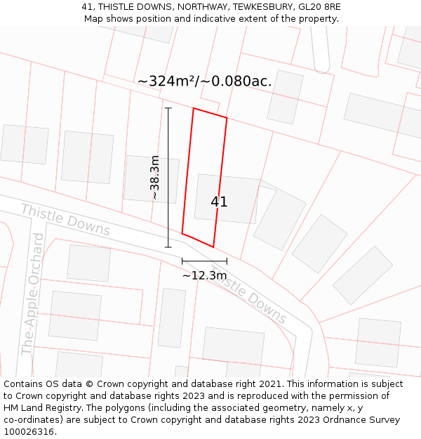 41, THISTLE DOWNS, NORTHWAY, TEWKESBURY, GL20 8RE: Plot and title map