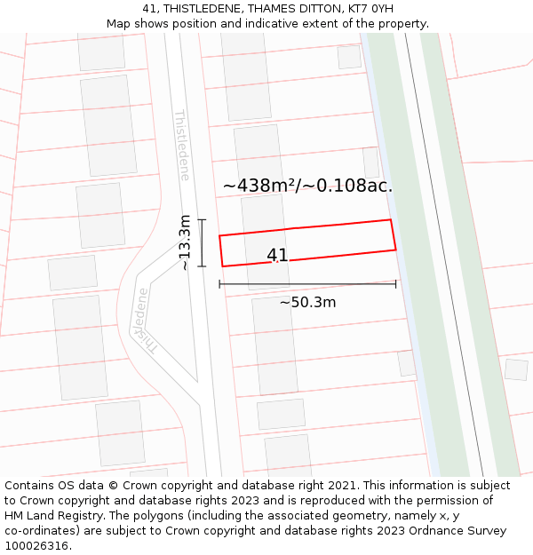 41, THISTLEDENE, THAMES DITTON, KT7 0YH: Plot and title map