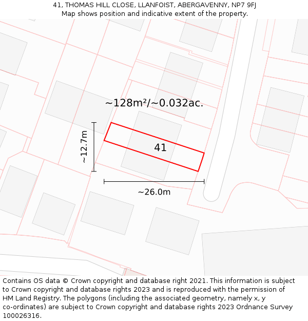 41, THOMAS HILL CLOSE, LLANFOIST, ABERGAVENNY, NP7 9FJ: Plot and title map