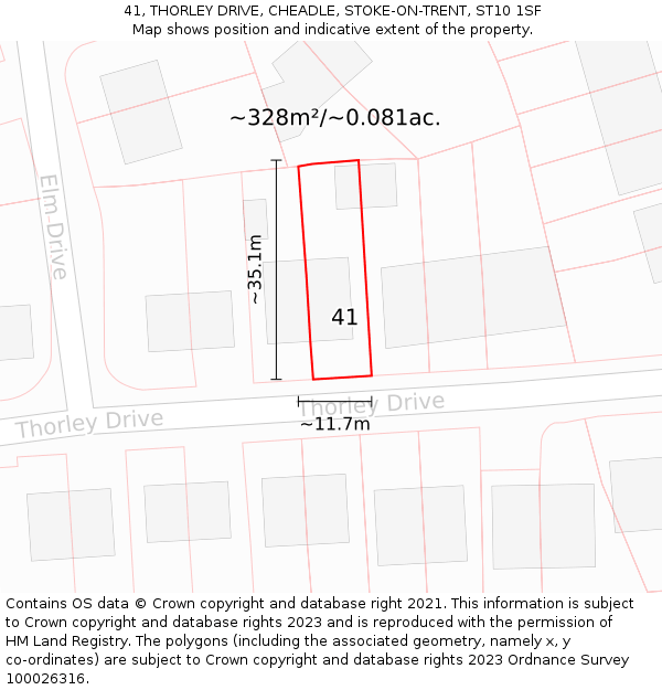 41, THORLEY DRIVE, CHEADLE, STOKE-ON-TRENT, ST10 1SF: Plot and title map