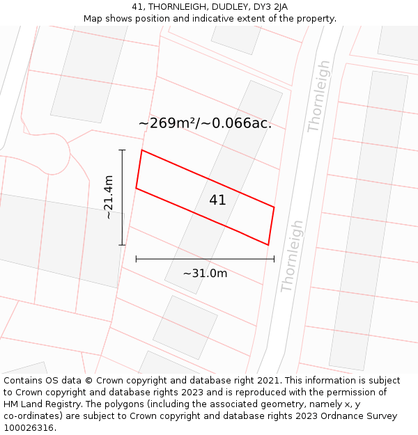 41, THORNLEIGH, DUDLEY, DY3 2JA: Plot and title map