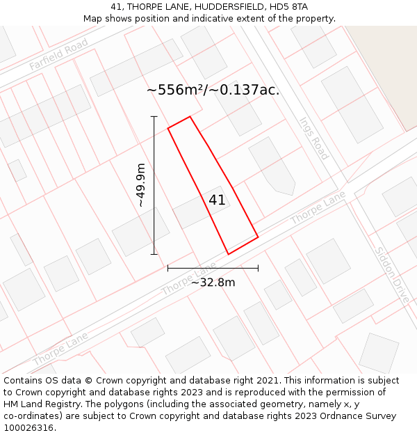41, THORPE LANE, HUDDERSFIELD, HD5 8TA: Plot and title map