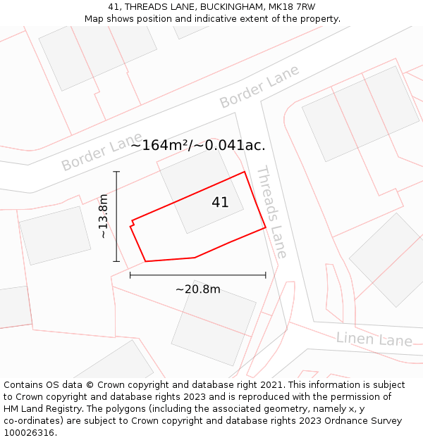 41, THREADS LANE, BUCKINGHAM, MK18 7RW: Plot and title map