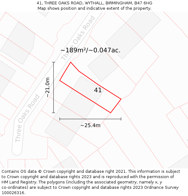41, THREE OAKS ROAD, WYTHALL, BIRMINGHAM, B47 6HG: Plot and title map