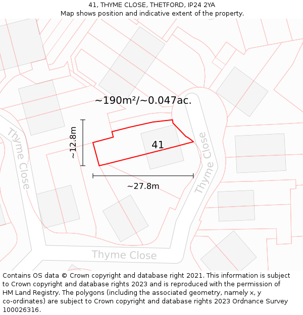 41, THYME CLOSE, THETFORD, IP24 2YA: Plot and title map