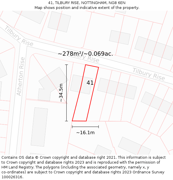41, TILBURY RISE, NOTTINGHAM, NG8 6EN: Plot and title map