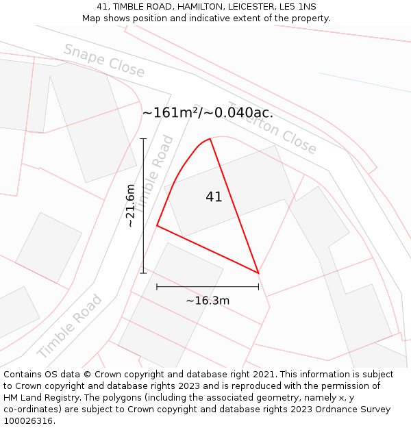 41, TIMBLE ROAD, HAMILTON, LEICESTER, LE5 1NS: Plot and title map