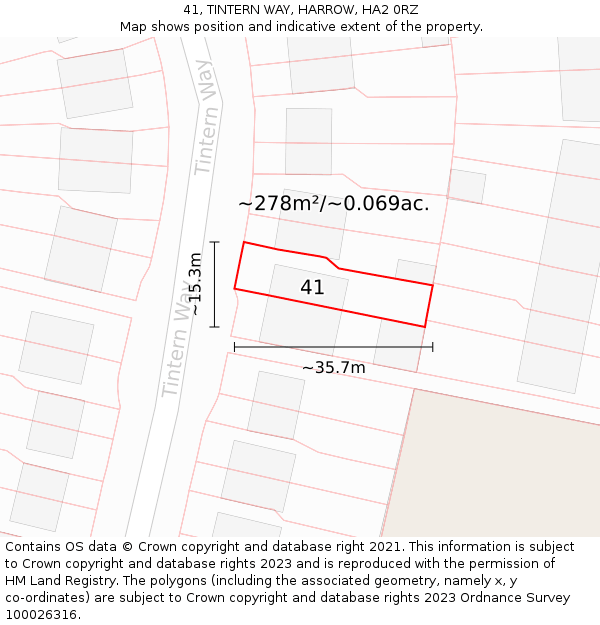 41, TINTERN WAY, HARROW, HA2 0RZ: Plot and title map