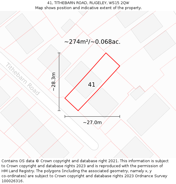 41, TITHEBARN ROAD, RUGELEY, WS15 2QW: Plot and title map
