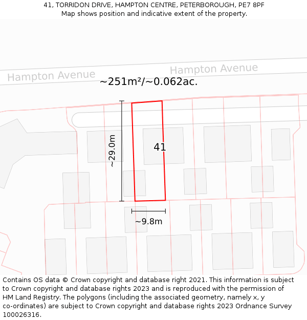 41, TORRIDON DRIVE, HAMPTON CENTRE, PETERBOROUGH, PE7 8PF: Plot and title map