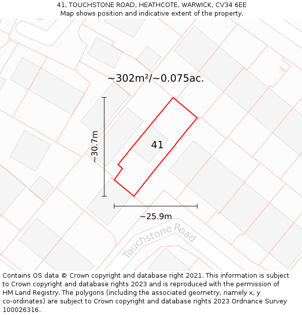 41, TOUCHSTONE ROAD, HEATHCOTE, WARWICK, CV34 6EE: Plot and title map