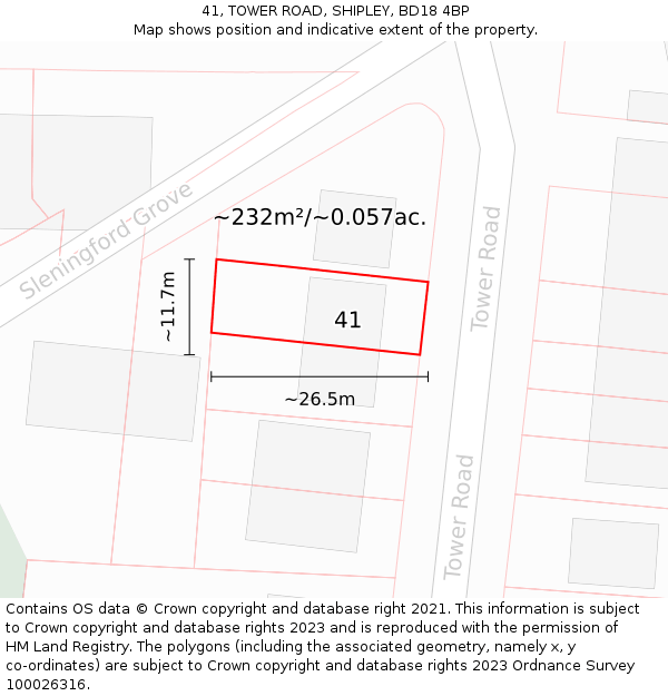 41, TOWER ROAD, SHIPLEY, BD18 4BP: Plot and title map