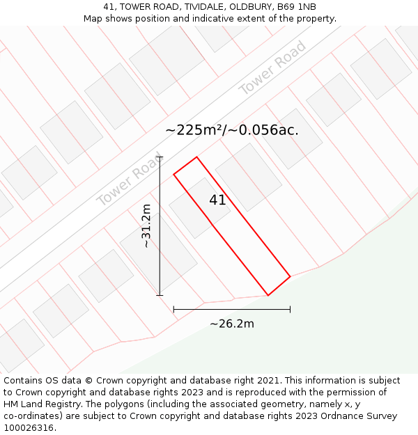 41, TOWER ROAD, TIVIDALE, OLDBURY, B69 1NB: Plot and title map
