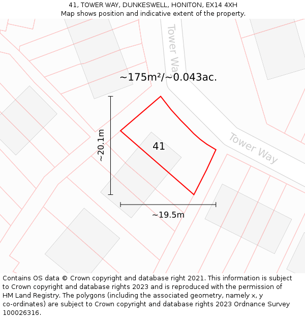 41, TOWER WAY, DUNKESWELL, HONITON, EX14 4XH: Plot and title map