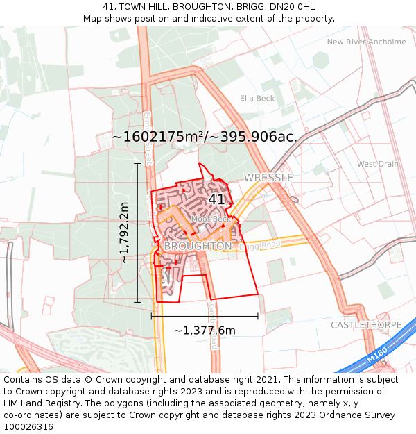 41, TOWN HILL, BROUGHTON, BRIGG, DN20 0HL: Plot and title map