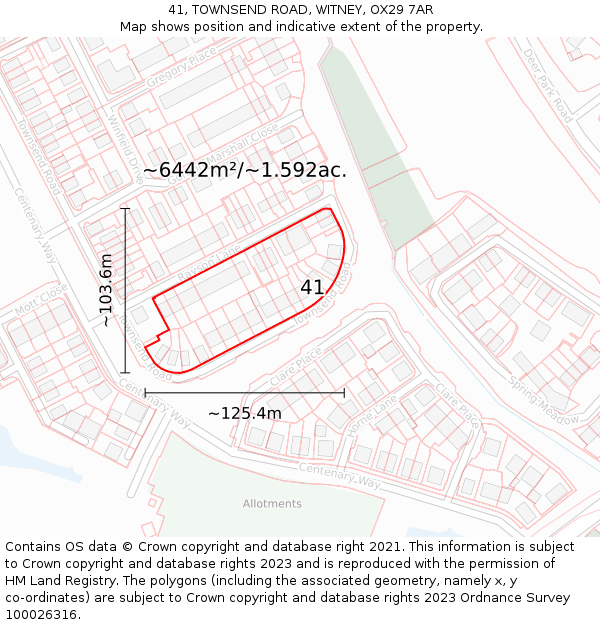 41, TOWNSEND ROAD, WITNEY, OX29 7AR: Plot and title map