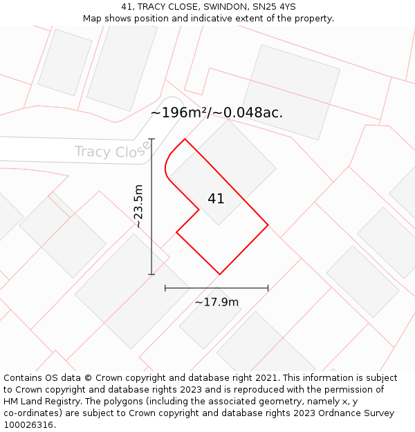 41, TRACY CLOSE, SWINDON, SN25 4YS: Plot and title map