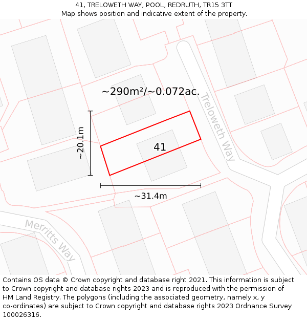 41, TRELOWETH WAY, POOL, REDRUTH, TR15 3TT: Plot and title map