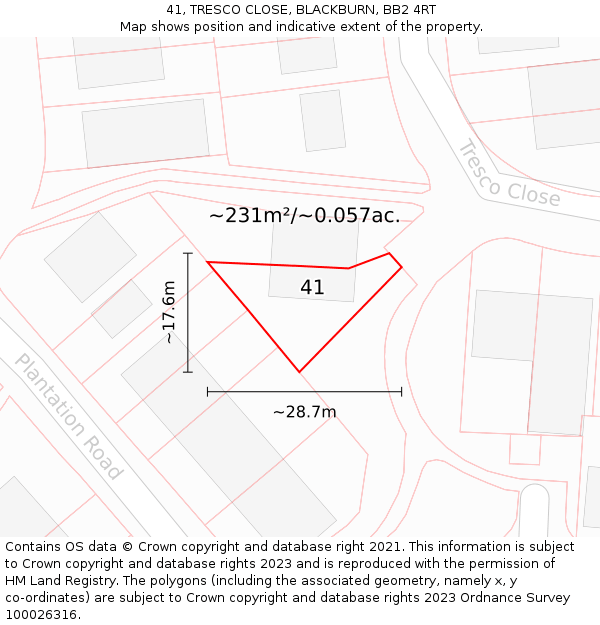 41, TRESCO CLOSE, BLACKBURN, BB2 4RT: Plot and title map
