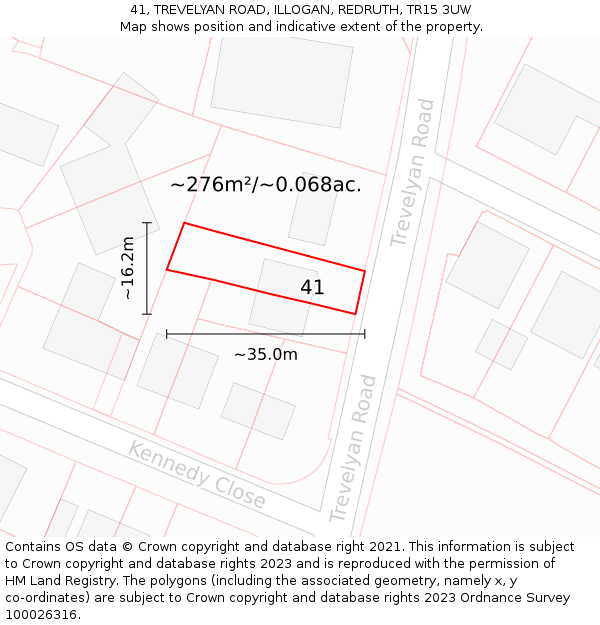 41, TREVELYAN ROAD, ILLOGAN, REDRUTH, TR15 3UW: Plot and title map