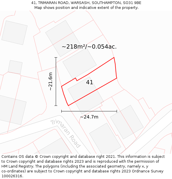 41, TRIMARAN ROAD, WARSASH, SOUTHAMPTON, SO31 9BE: Plot and title map