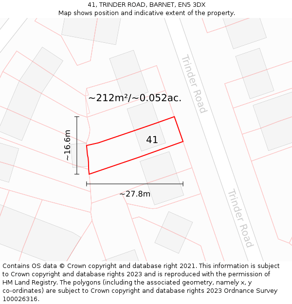 41, TRINDER ROAD, BARNET, EN5 3DX: Plot and title map