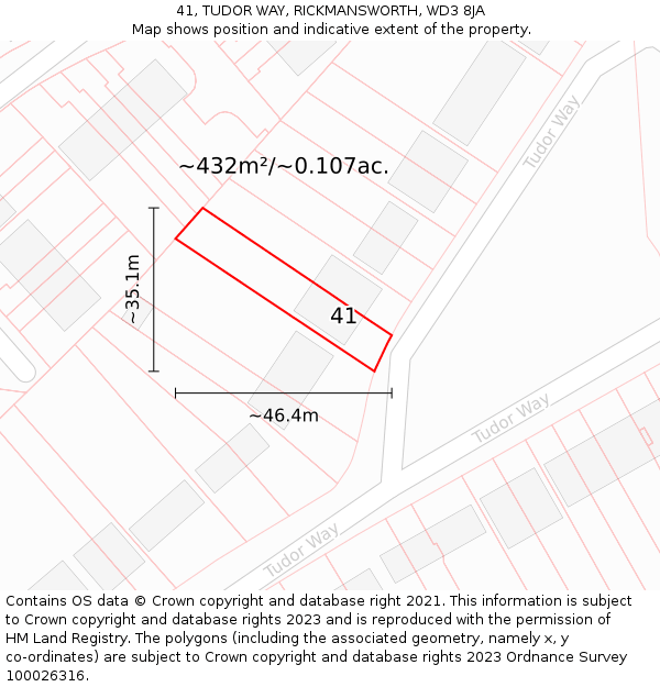 41, TUDOR WAY, RICKMANSWORTH, WD3 8JA: Plot and title map